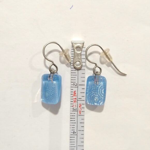 925 Sterling Silver Murano Glass Dangle Drop Earrings Periwinkle Aqua Blue Hook - Picture 3 of 5